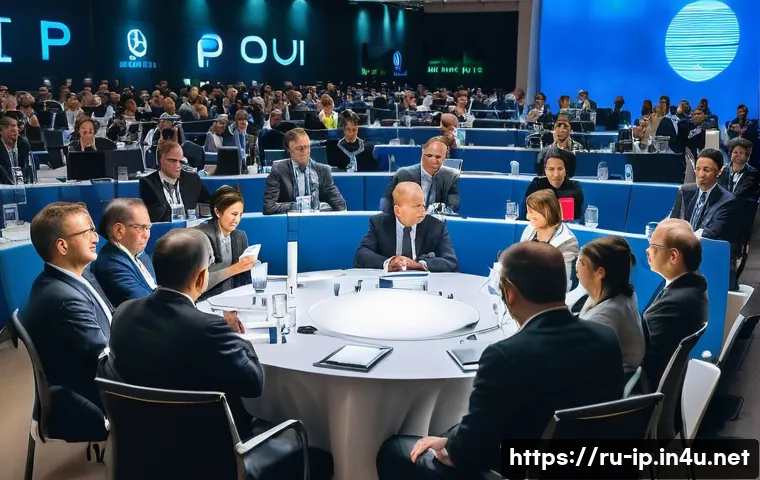 지적재산권 분야에서의 네트워킹 팁 - **Prompt for an Intellectual Property Conference Scene:**
A vibrant, wide-angle shot of a bustli...